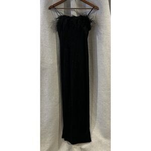 Alex Evenings‎ Black Faux Feather Trimmed Gown Size 4 Petite